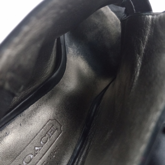 COACH Brandie Black Leather Silver Logo Button PeepToe Booties WornButNotWornOut - Picture 5 of 16